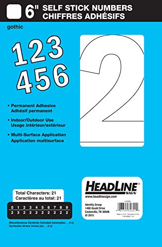 Product Cover Headline Sign 32622 Stick-On Vinyl Numbers, White, 6-Inch