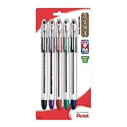 Product Cover Pentel R.S.V.P. Ballpoint Pens, Fine Point, 0.7 mm, Clear Barrel, Assorted Ink Colors, Pack of 5