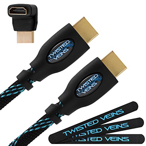 Product Cover Twisted Veins 100' High Speed HDMI Cable + Right Angle Adapter and Three Micro Velcro Cable Ties (Latest Version Supports Ethernet and Audio Return)