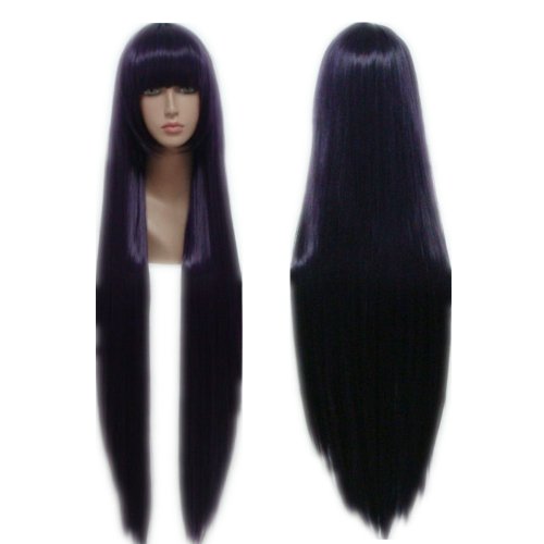 Product Cover COSPLAZA Cosplay Wigs Long Straight Deep Purple Anime Hair Halloween Party Role Play Props with Flat bangs