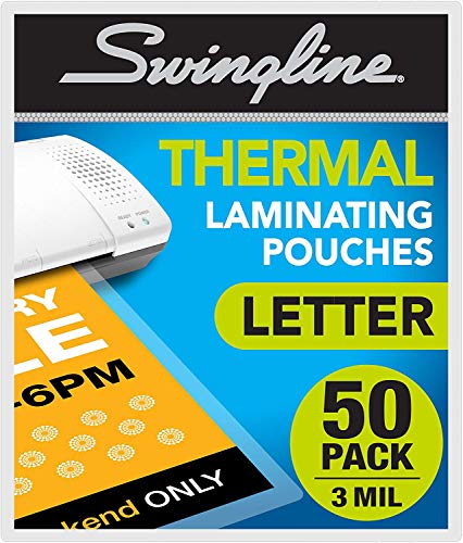 Product Cover Swingline Thermal Laminating Pouch, Letter Size, Standard Thickness, 50/Pack (3202017)