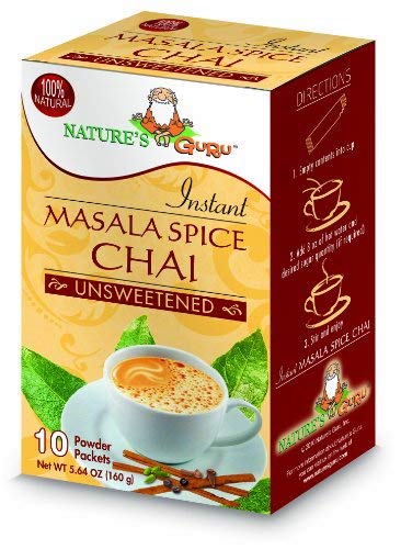 Product Cover Nature's Guru Instant Masala Spice Chai Tea Drink Mix, Unsweetened, 10 Count Single Serve On-the-Go Drink Packets (Pack of 4)