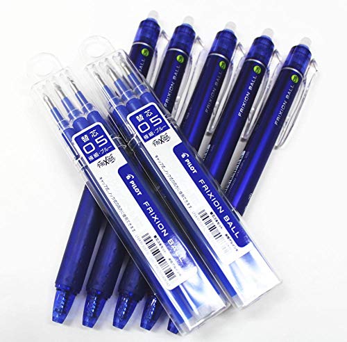 Product Cover Pilot Frixion Ball Knock Retractable Erasable Gel Ink Pens,fine Point, - 0.5 mm - Blue Ink- Value Set of 5 & 6 Gel Ink Pen Refill Pack
