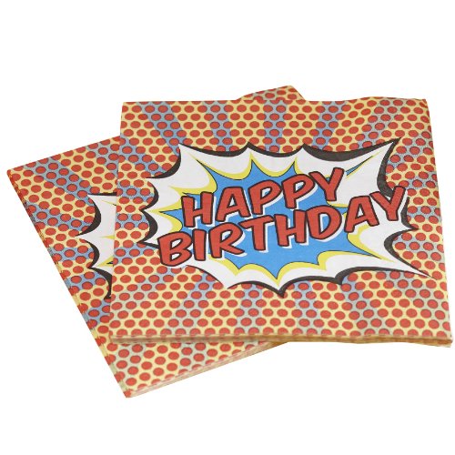 Product Cover Ginger Ray PA-119 Pop Art Superhero Decoration Happy Birthday Paper Napkins, Mixed, 33cm