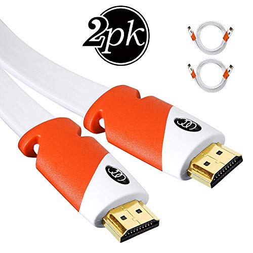 Product Cover FLAT HDMI Cable 2.0 - 3 Ft - Ultra Clarity High Speed Flexible Cord 2-PACK - 3 Feet 0.9 Meter Each Short HDMI Flat Wire - CL3 Rated - Supports Ethernet 3D 4K HDTV with Audio Return Channel ARC White 3ft Wire with Gold Plated Tip Connectors