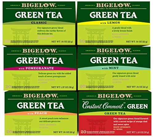 Product Cover Bigelow Green Tea 6 Flavor Variety Pack, 20 Count Box (Pack of 6) Caffeinated Green Teas, 120 Tea Bags Total