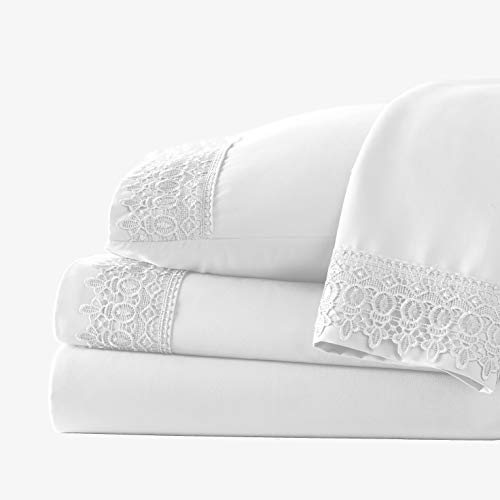 Product Cover Southshore Fine Linens 4-Piece 21 Inch Deep Pocket Sheet Set with Beautiful Lace - White - Queen