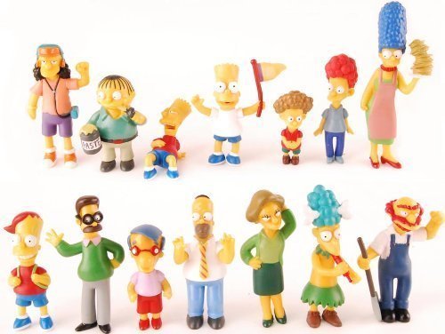 Product Cover The Simpsons 14 Piece Figure Set Featuring Homer Simpson, Bart Simpson, Ned Flanders, Marge Simpson, Milhouse, Rod Flanders, Todd Flanders, Otto Mann, Ralph Wiggum, Groundskeeper Willie, Mrs. Krabopple, and Sideshow Mel - Figures Range from