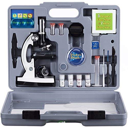 Product Cover AmScope M30-ABS-KT2-W Beginner Microscope Kit, LED and Mirror Illumination, 300X, 600x, and 1200x Magnification, Includes 52-Piece Accessory Set and Case, White