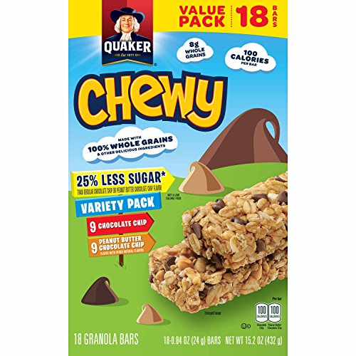 Product Cover Quaker Chewy Granola Bars, 25% Less Sugar Variety Pack, Snack Bars, Low Sugar, 18 Bars