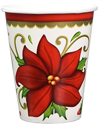 Product Cover Winter Botanical Paper Cups Christmas Party Disposable Drinkware (50 Pieces), Red/Green, 9 oz..