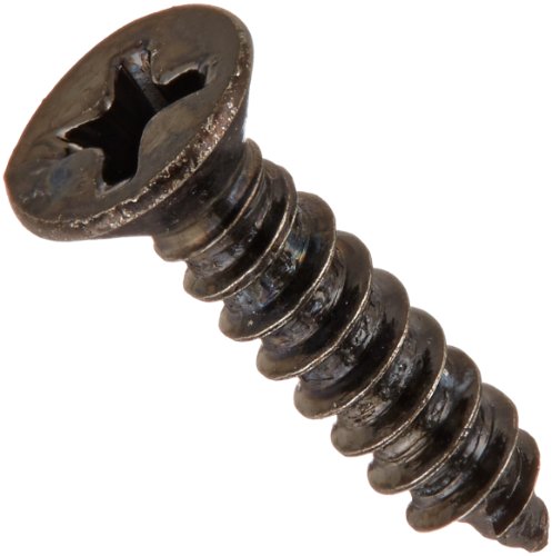Product Cover Steel Sheet Metal Screw, Black Zinc Plated Finish, 82 degrees Flat Head, Phillips Drive, Type AB, 4-24 Thread Size, 1/2