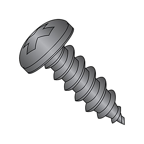 Product Cover Steel Sheet Metal Screw, Black Zinc Plated Finish, Pan Head, Phillips Drive, Type AB, #4-24 Thread Size, 3/8