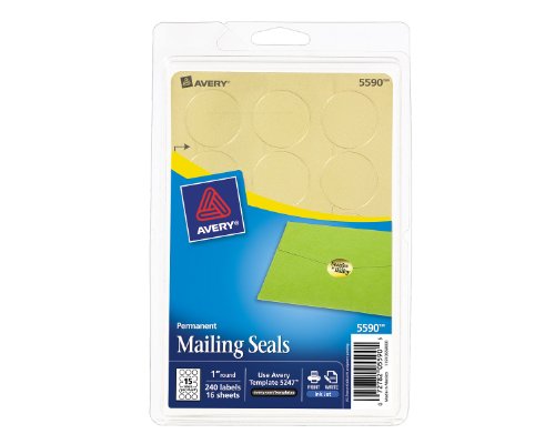 Product Cover Avery Printable Mailing Seals, Gold Metallic, 1-Inch Round, Pack of 240 (5590)