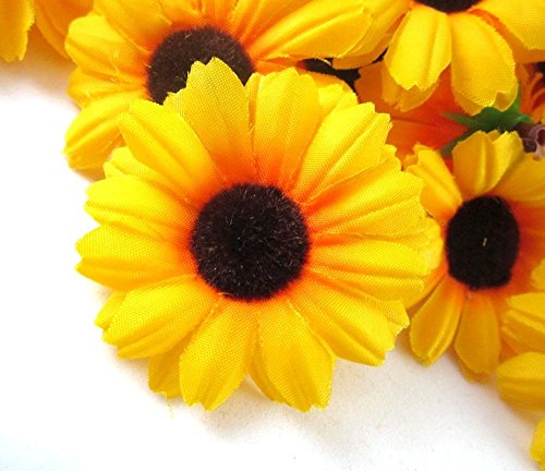 Product Cover (100) Silk Yellow Sunflowers sun Flower Heads , Gerber Daisies - 1.5