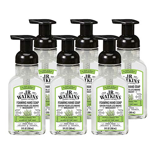 Product Cover J.R. Watkins Foaming Hand Soap, Aloe & Green Tea, 6 Pack, Scented Foam Handsoap for Bathroom or  Kitchen, USA Made and Cruelty Free, 9 fl oz