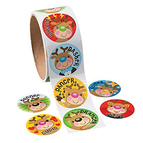 Product Cover Christmas Reindeer Face Roll Stickers (100 Stickers Per Roll)