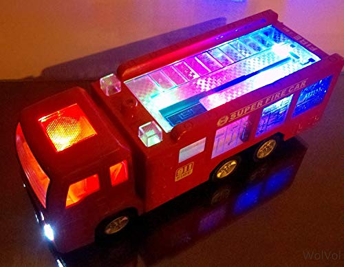 Product Cover WolVol Electric Fire Truck Toy with Stunning 3D Lights and Sirens, goes Around and Changes Directions on Contact - Great Gift Toys for Kids