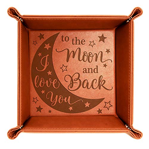 Product Cover Kate Posh - I Love You to the Moon and Back Engraved Leather Catchall Valet Tray, Our 3rd Wedding Anniversary, 3 Years as Husband & Wife, Gifts for Her, for Him, for Couples (Rawhide)