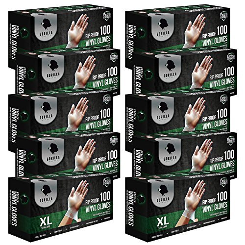 Product Cover Gorilla Supply 1000 Synthetic Vinyl Gloves Extra Large XL Case Powder Free (100 of 10) Latex Free Extra Strong Food
