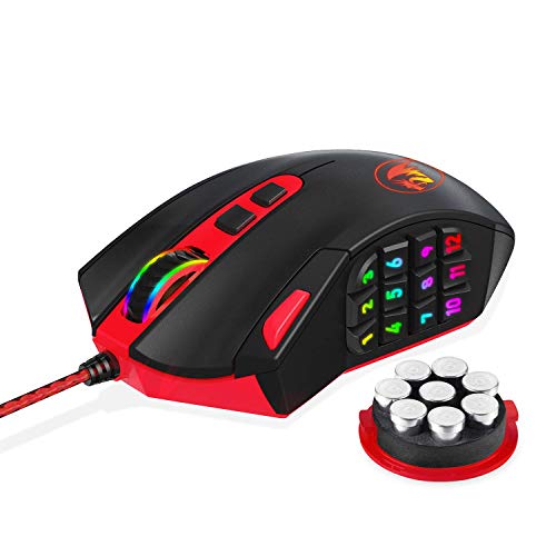 Product Cover Redragon M901 Gaming Mouse, Wired MMO RGB LED Backlit Computer Mice, 24000 DPI, Perdition, with Weight Tuning Set & 18 Programmable Buttons for Windows PC Gaming (Black)