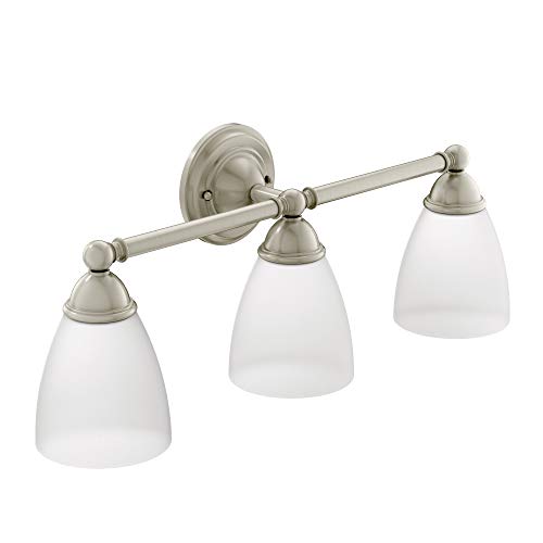 Product Cover Moen YB2263BN Brantford 3-Light Dual-Mount Bath Bathroom Vanity Fixture with Frosted Glass, Brushed Nickel