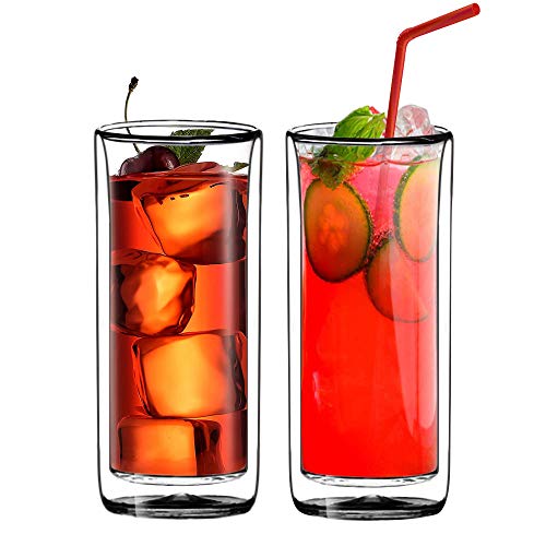 Product Cover Sun's Tea(TM) (Set of 2) 20oz Ultra Clear Strong Double Wall Insulated Thermo Glass Tumbler V3 Highball Glass for Beer/cocktail/lemonade/iced Tea (Real Borosilicate Glass, Not Plastic)