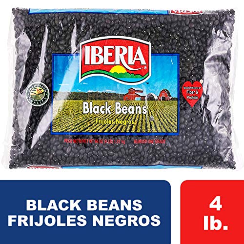 Product Cover Iberia Black Beans, Dry Beans 4 lbs, Bulk Dry Black Beans Bag, Fiber & Protein Source, Farm Fresh# 1 Grade Black Beans