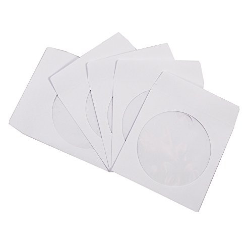 Product Cover 100 Pack Maxtek Premium Thick White Paper CD DVD Sleeves Envelope with Window Cut Out and Flap, 100g