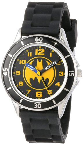 Product Cover Batman Kids' Analog Watch with Silver-Tone Casing, Black Bezel, Black Strap - Official Yellow/Black Batman Logo on The Dial, Time-Teacher Watch, Safe for Children - Model: BAT9152