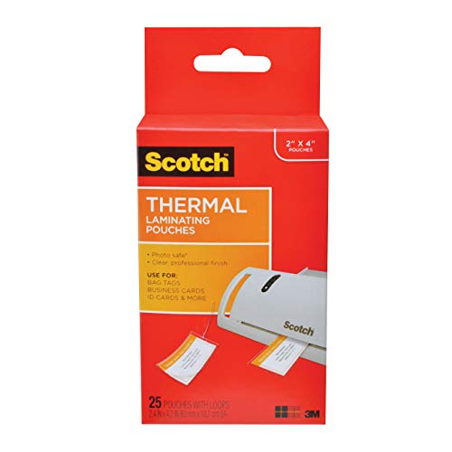 Product Cover Scotch Thermal Laminating Pouches, 2.48 in x 4.21 in, Luggage Tag Size with Loop, 25 Pouches (TP5853-25)