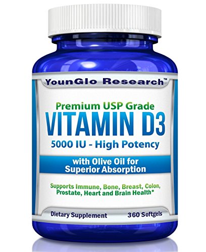 Product Cover Vitamin D3 5000 IU - in Non GMO Olive Oil - Powerful Health Benefits - 360 Softgels (1 Pack)