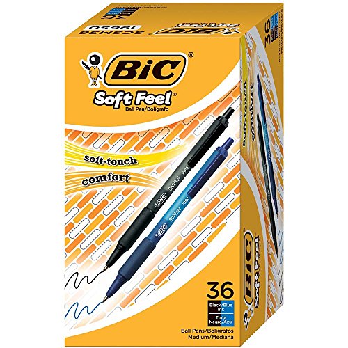 Product Cover BIC Soft Feel Retractable Ballpoint Pen, Medium Point (1.0mm), Black and Blue, 36-Count