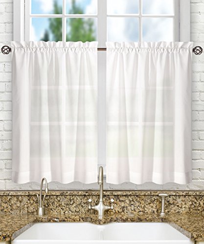 Product Cover Ellis Curtain Stacey Sheer 56-by-45 Tailored Tier Pair Curtains, White