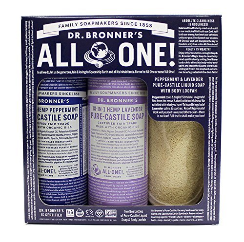 Product Cover Dr Bronners, Liquid Soap Gift Set Peppermint Lavender Scrub Pad Organic, 16 Ounce
