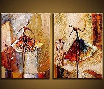 Product Cover Wieco Art - Ballet Dancers 2 Piece Modern Decorative artwork 100% Hand Painted Contemporary Abstract Oil paintings on Canvas Wall Art Ready to Hang for Home Decoration Wall Decor