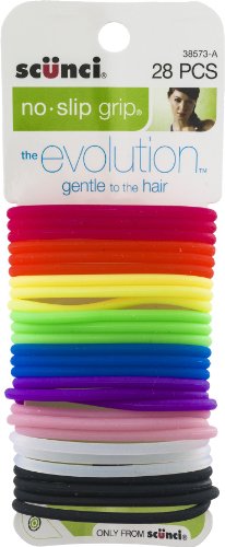 Product Cover Scunci No-Slip Grip Gel Evolution Ponytailers Elastics, Assorted Colors, 28-Pieces (1-Pack)