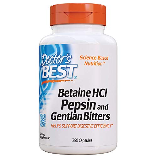 Product Cover Doctor's Best Betaine HCI Pepsin & Gentian Bitters, Non-GMO, Gluten Free, Digestion Support, 360 Caps