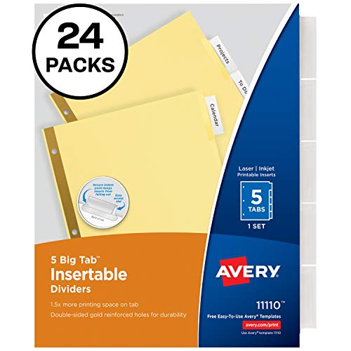 Product Cover Avery WorkSaver Big Tab Buff Insertable Dividers, 8.5 x 11 Inches, 5 Tab, Clear Tab, Laser/InkJet, 24 Sets (11113)