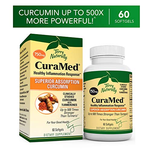 Product Cover Terry Naturally CuraMed 750 mg - 60 Softgels - Superior Absorption BCM-95 Curcumin Supplement, Promotes Healthy Inflammation Response - Non-GMO, Gluten-Free, Halal - 60 Servings