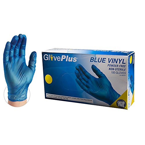 Product Cover AMMEX - IVBPF48100-BX - Vinyl Gloves - GlovePlus - Disposable, Powder Free, Non-Sterile, 4mil, XLarge, Blue (Box of 100)