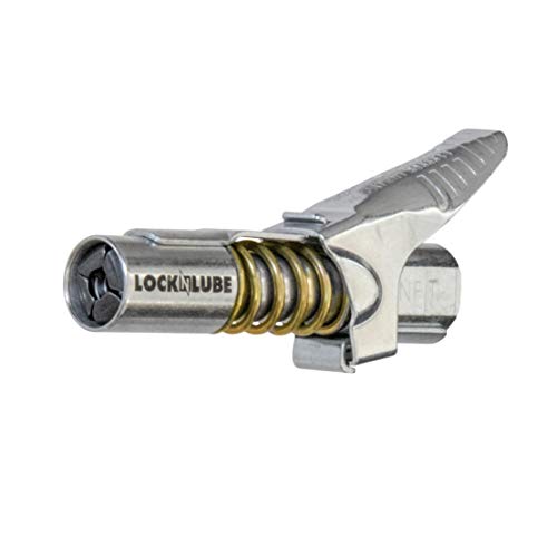 Product Cover LockNLube Grease Gun Coupler locks onto Zerk fittings. Grease goes in, not on the machine. World's best-selling original locking grease coupler. Rated 10,000 PSI. Long-lasting rebuildable tool.