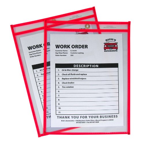 Product Cover C-Line Neon Stitched Shop Ticket Holders, Red, Both Sides Clear, 9 x 12 Inches, 15 per Box (43914)