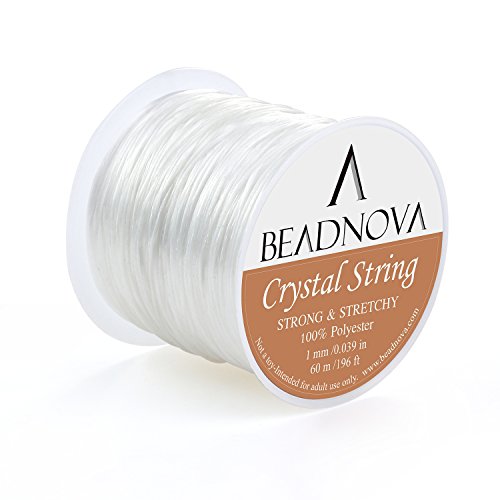 Product Cover BEADNOVA 1mm Elastic Stretch Polyester Crystal String Cord for Jewelry Making Bracelet Beading Thread 60m/roll (Clear White)