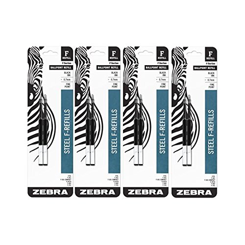 Product Cover Value Pack of 4 - Zebra(R) Ballpoint F-Refills For F-301 Ultra,F-301 Pen, F-301 Compact, F-402 Pen, Fine Point, 0.7 mm, Black, 4 Pack = 8 refills