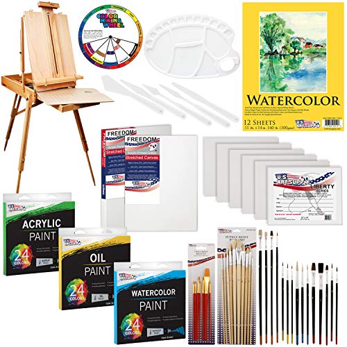 Product Cover US ART SUPPLY 121-Piece Custom Artist Painting Kit with Coronado Sonoma Easel, 24-Tubes Acrylic Colors, 24-Tubes Oil Painting Colors, 24-tubes Watercolor Painting Colors, 2-each 16