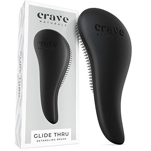Product Cover Crave Naturals Glide Thru Detangling Brush for Adults & Kids Hair - Detangler Comb & Brush for Natural, Curly, Wet or Dry Hair (BLACK)...