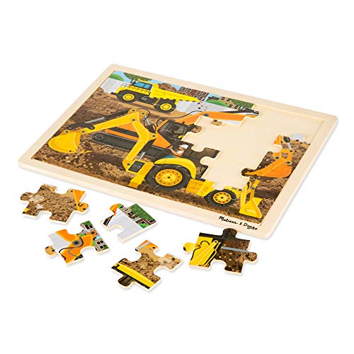 Product Cover Melissa & Doug Construction Vehicles Wooden Jigsaw Puzzle with Storage Tray (24 Pieces, Great Gift for Girls and Boys - Best for 3, 4, and 5 Year Olds)