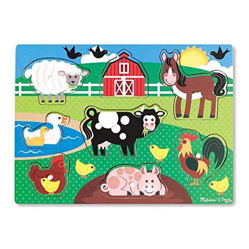 Product Cover Melissa & Doug Farm Wooden Peg Puzzle (8 Pieces), Great Gift for Girls and Boys - Best for 2, 3, and 4 Year Olds