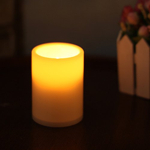 Product Cover GiveU Flameless Plastic Led Candle with Timer, Battery Operated Pillar Flickering Candle For Indoor and Outdoor Decoration, 3 x 4